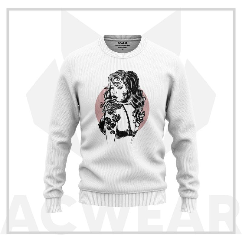 Old School Girl Beyaz Sweatshirt