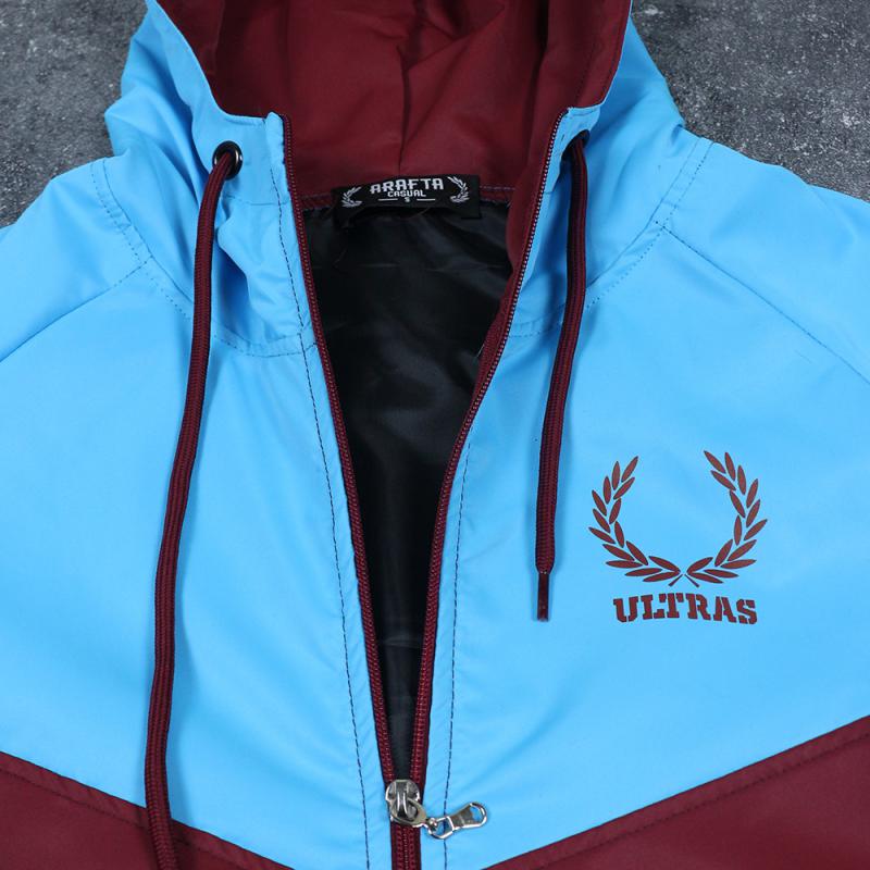 Parçalı Yağmurluk Bordo Mavi